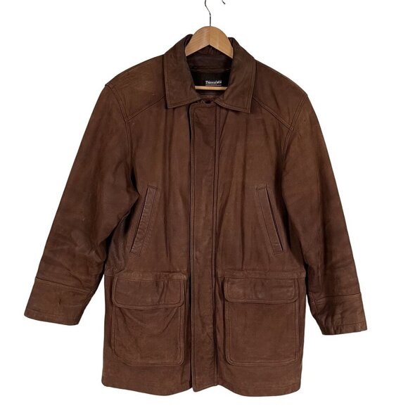 Wilsons Adventure Bound Thinsulate Lined Brown Leather Long Jacket Size Medium